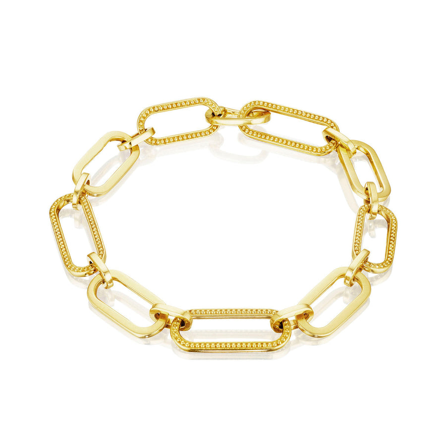 Gold Beaded Flat Link Bracelet