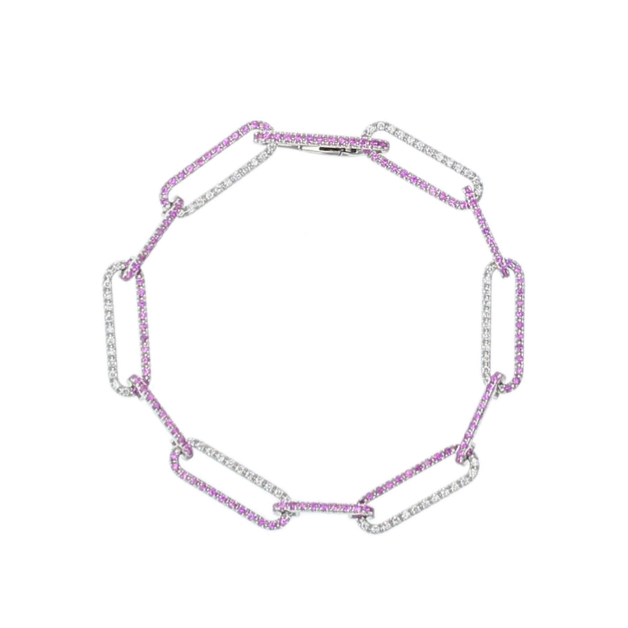 Pink Sapphire and Diamond Oval Link Bracelet