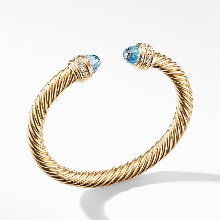 Cable Bracelet in 18K Gold with Blue Topaz and Diamonds