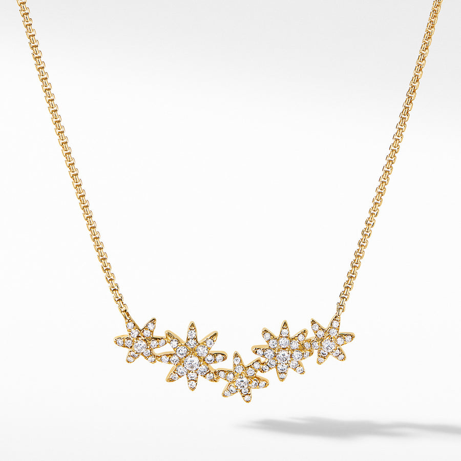 Starburst Cluster Station Necklace in 18K Yellow Gold with Pave Diamonds