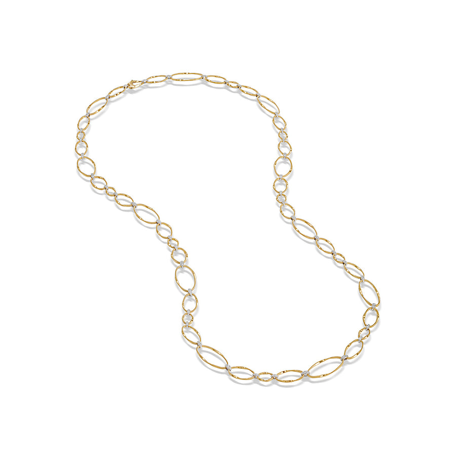 18K Yellow Gold and Diamond Flat Link Long Necklace