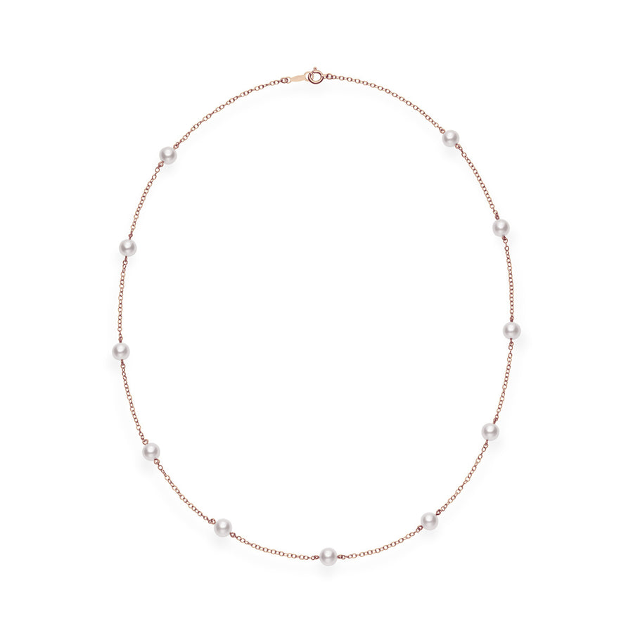 18-Inch Akoya Cultured Pearl Station Necklace in Rose Gold