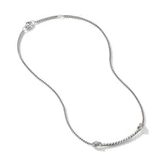 Petite X Bar Station Necklace in Sterling Silver with Pave Diamonds