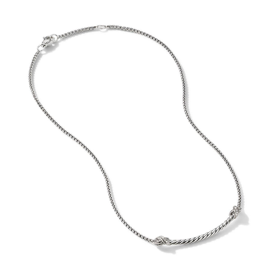 Petite X Bar Station Necklace in Sterling Silver with Pave Diamonds