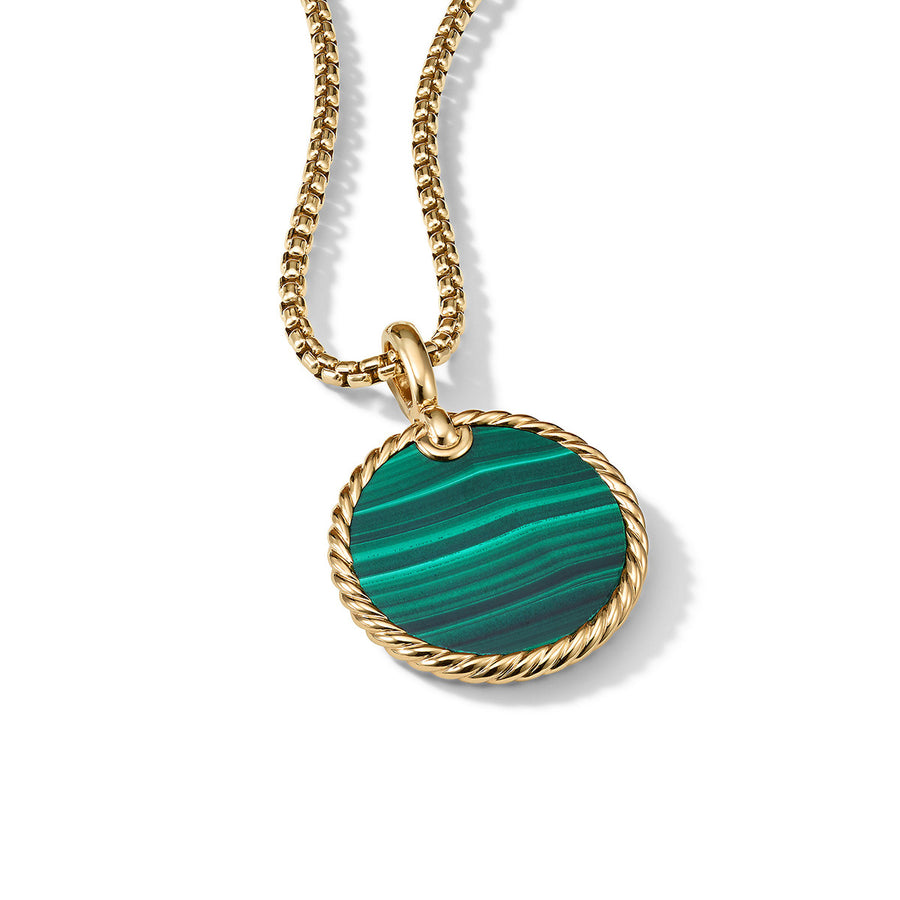 DY Elements Disc Pendant in 18K Yellow Gold with Malachite