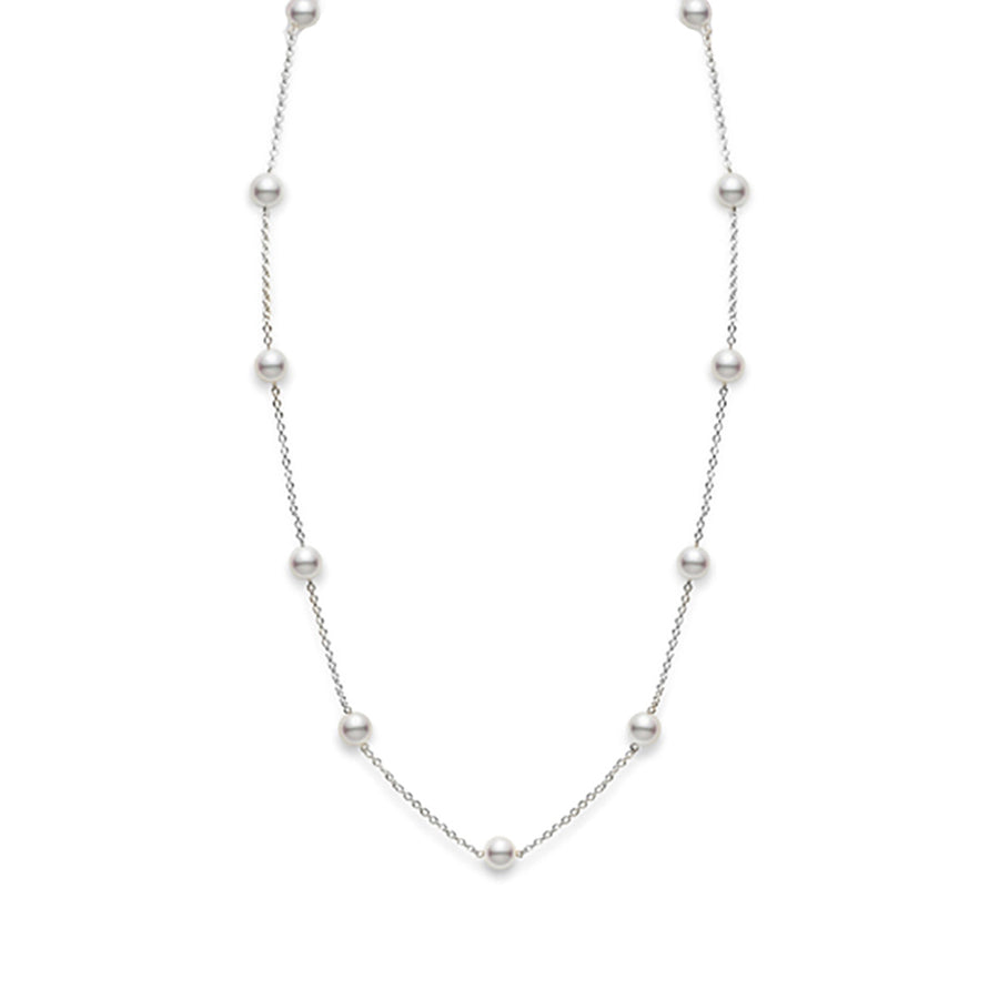 Akoya Cultured Pearl Station Necklace - 18K White Gold
