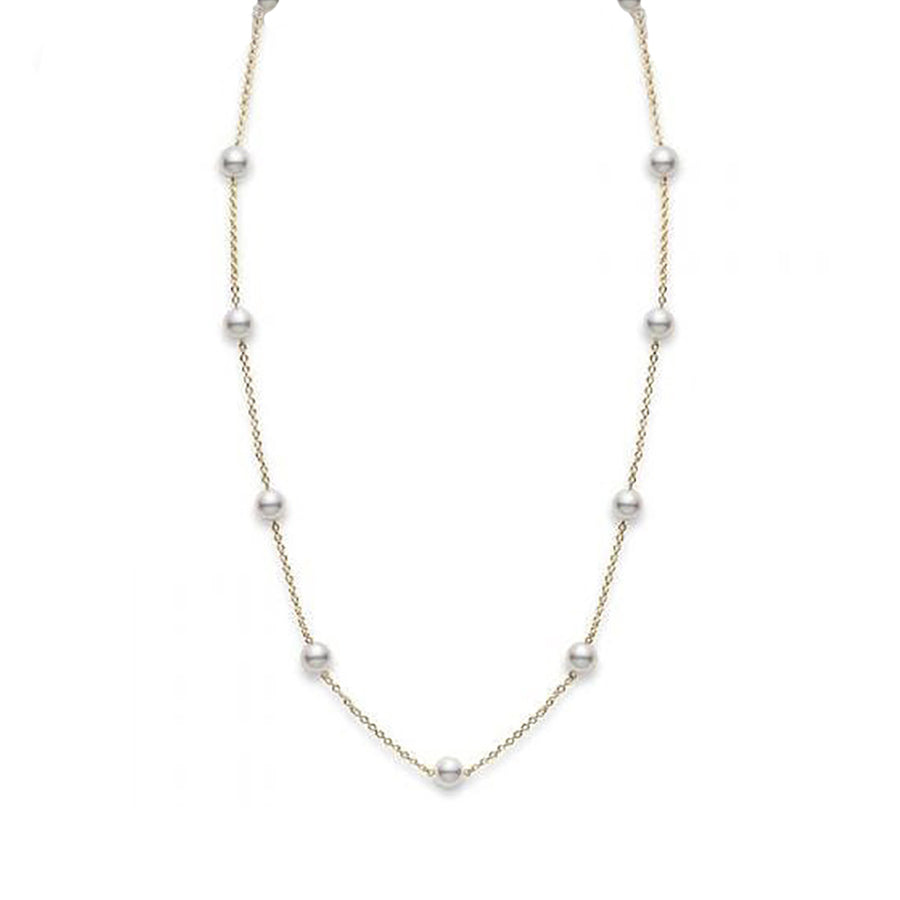 Akoya Cultured Pearl Station Necklace - 18K Yellow Gold