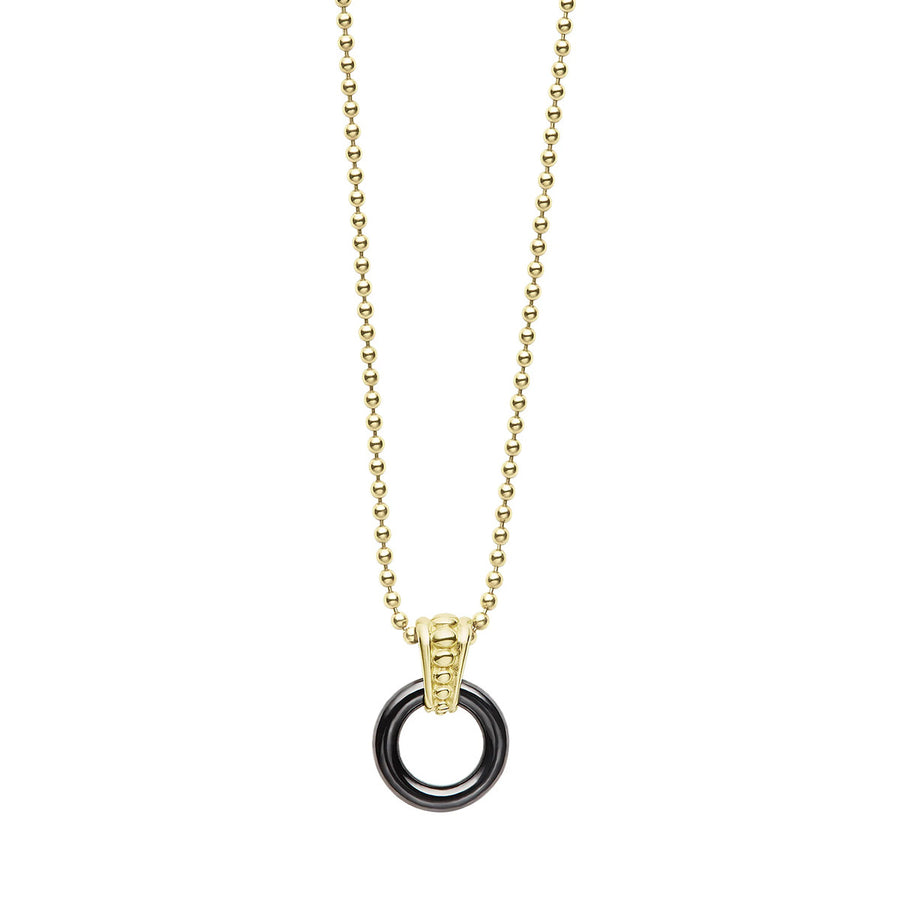 18k Gold Black Ceramic Circle Pendant Necklace