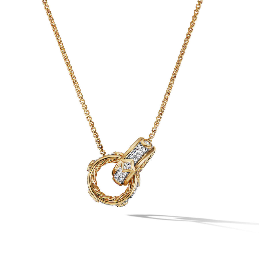 Double Pendant Necklace in 18K Yellow Gold with Full Pave Diamonds