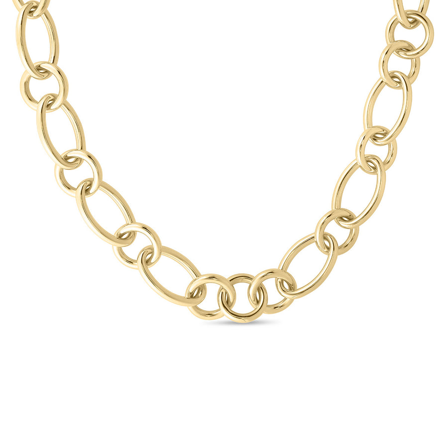 18KY Designer Gold Alternating Round and Oval Link Chain Necklace