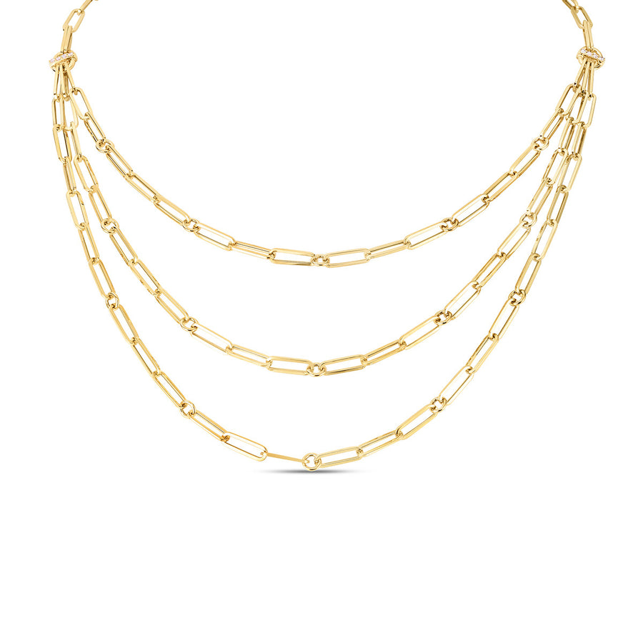 18k Yellow Gold Paperclip Triple Strand Necklace