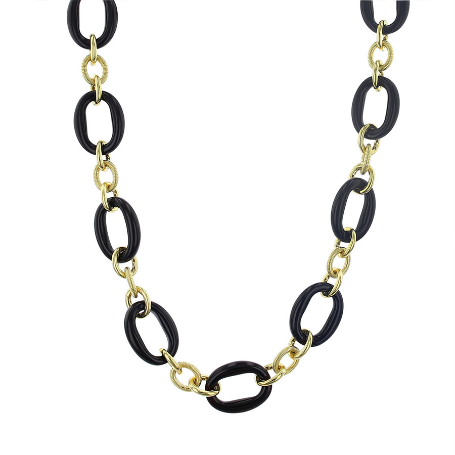 18K Yellow Gold and Black Onyx Link Necklace