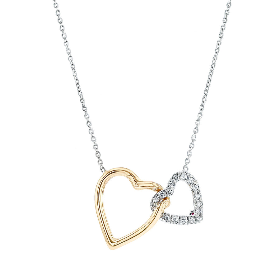 18K Two-Tone Double Heart Pendant Necklace