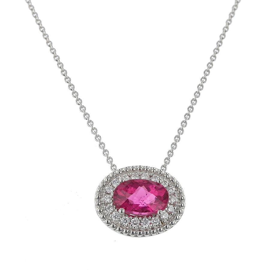Pink Rubellite and Diamond Halo Pendant