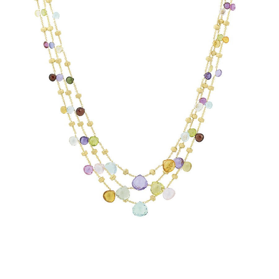 Mixed Gemstone Graduated Three Strand Necklace