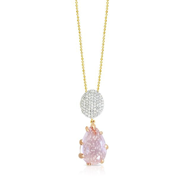 Rose Quartz and Diamond Pendant Necklace