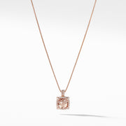 Chatelaine Pave Bezel Pendant Necklace in 18K Rose Gold with Morganite