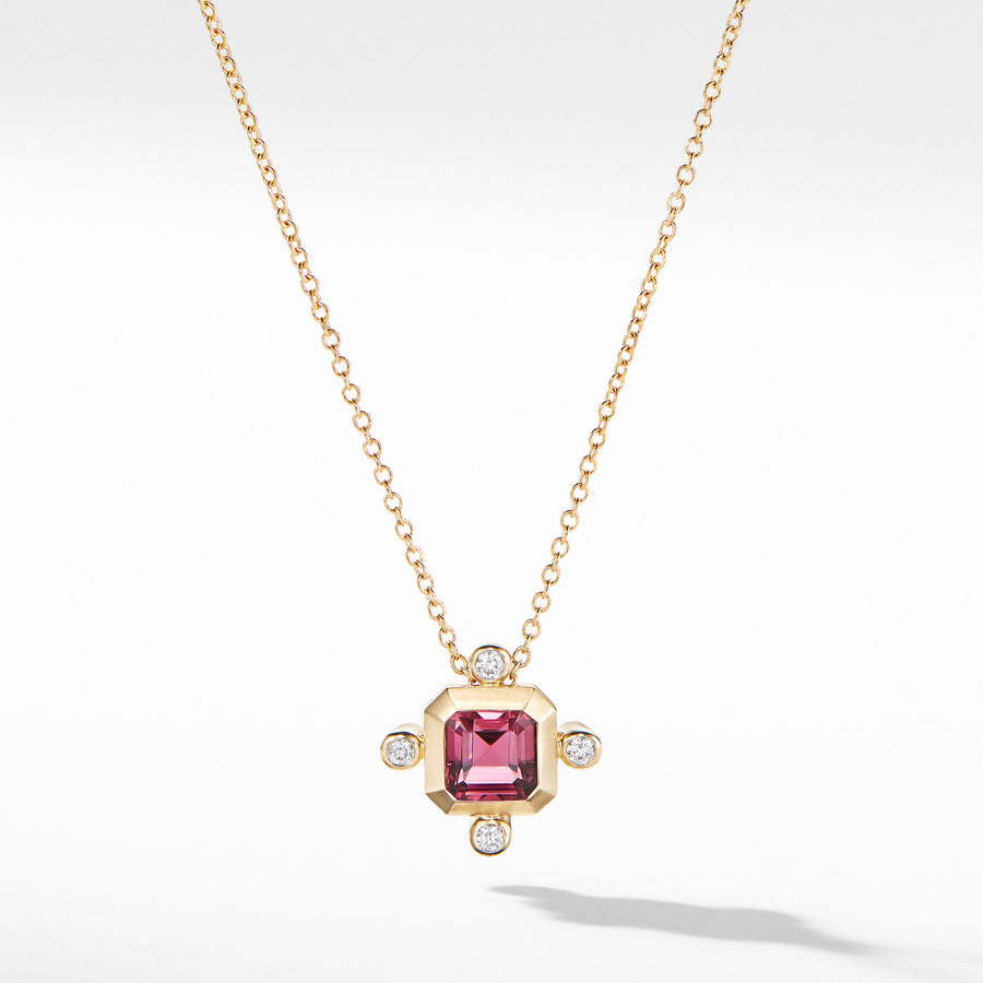 Novella Pendant Necklace in 18K Yellow Gold Pink Tourmaline with Diamonds