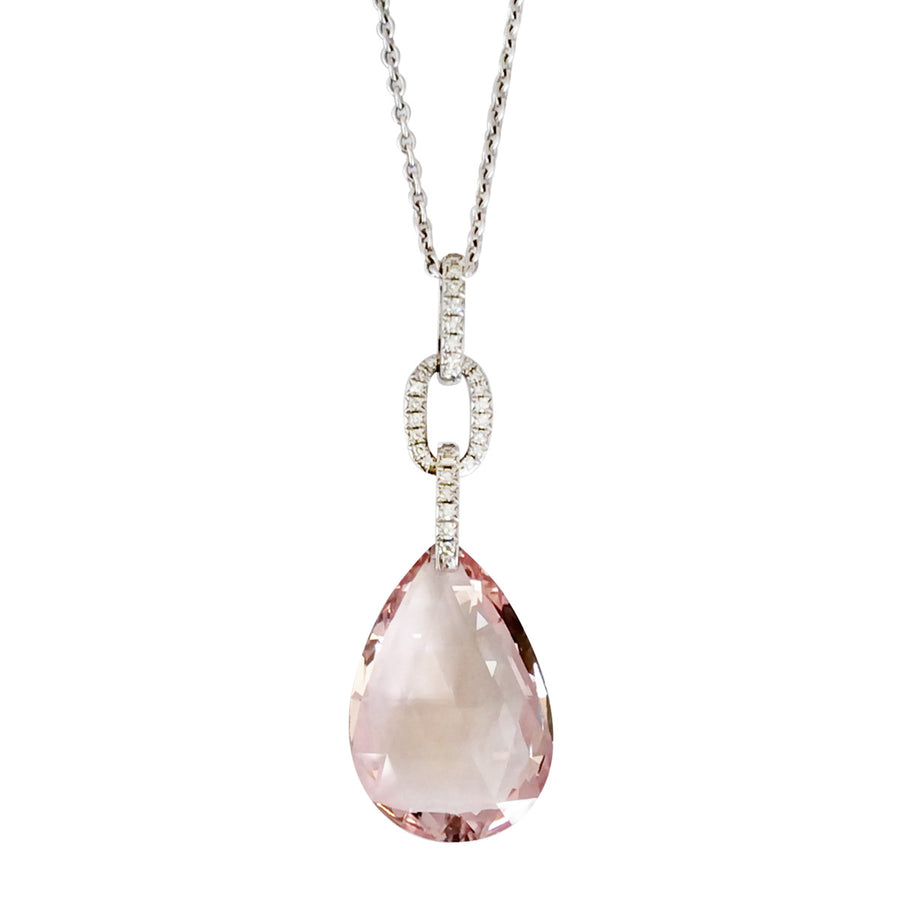 Morganite Briolette and Diamond Pendant Necklace
