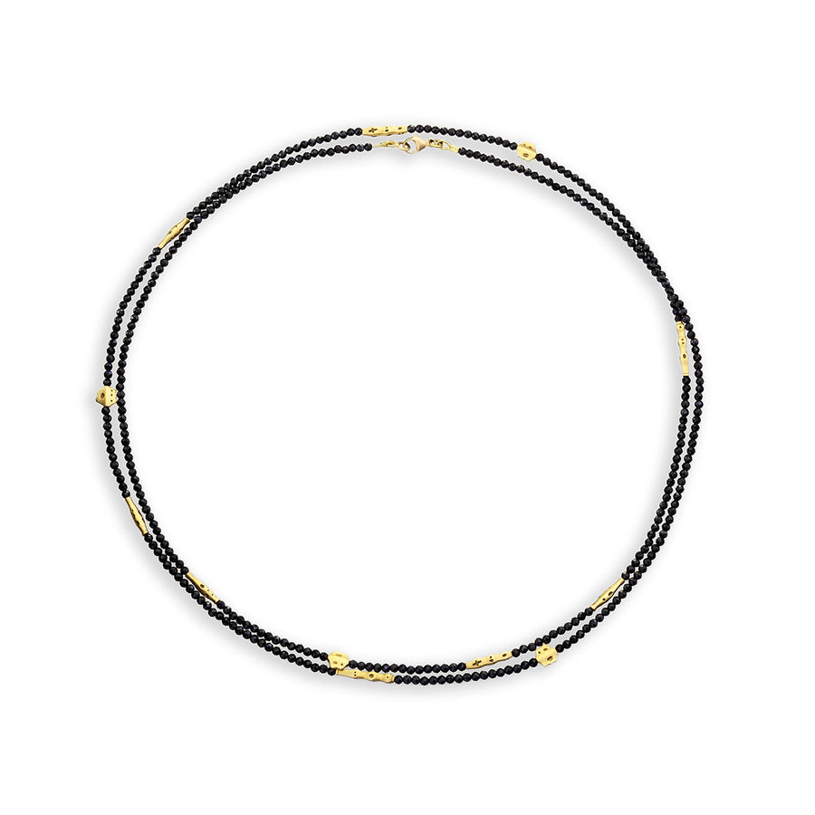 18K Gold Black Spinel Beaded Necklace