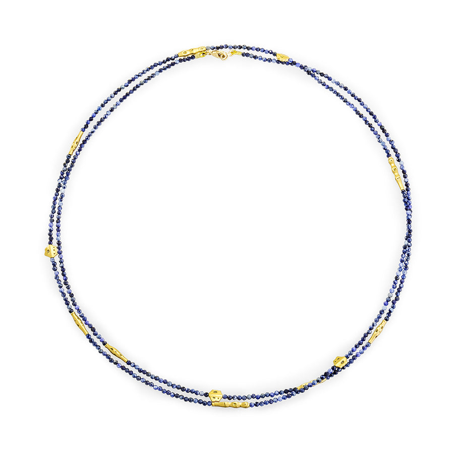 18K Gold Blue Sapphire Spinel Beaded Necklace