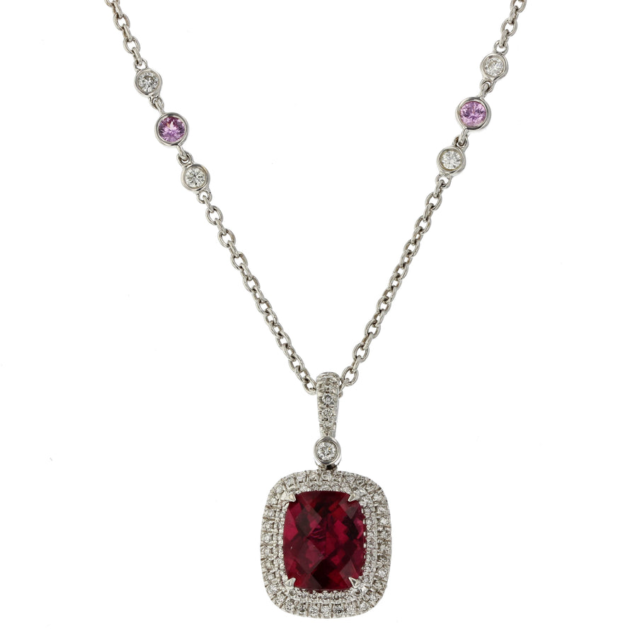 Rubellite, Pink Sapphire and Diamond Pendant