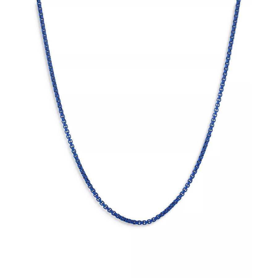 Box Chain Necklace in Sterling Silver with Blue Stainless Steel