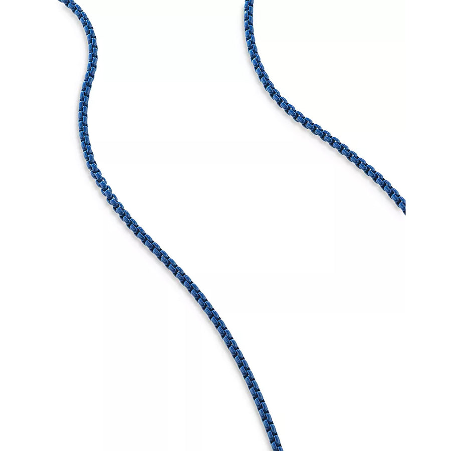 Box Chain Necklace in Sterling Silver with Blue Stainless Steel