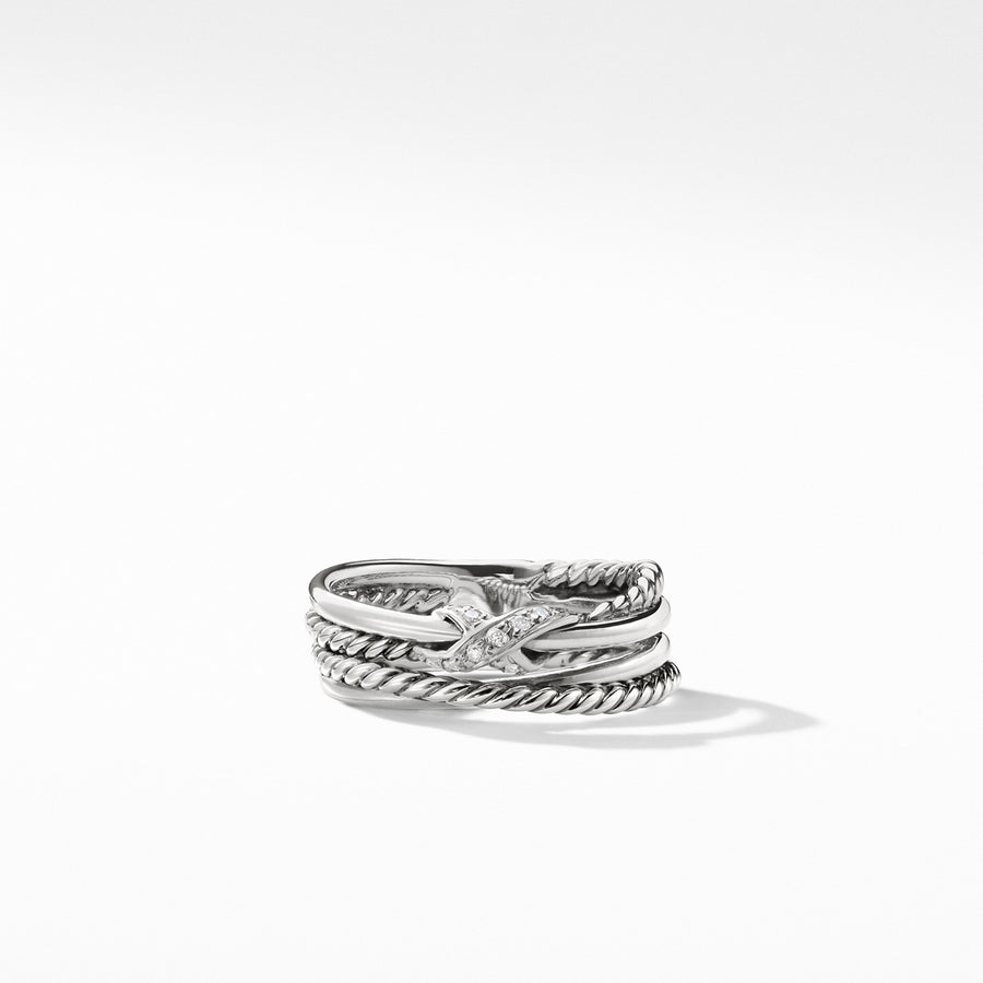 X Crossover Ring with Diamonds