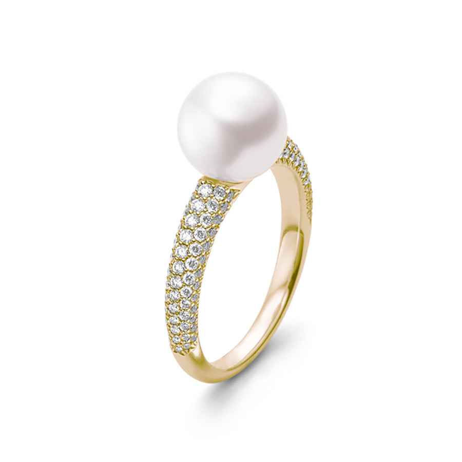 Akoya Cultured Pearl and Diamond Ring in 18K Yellow Gold