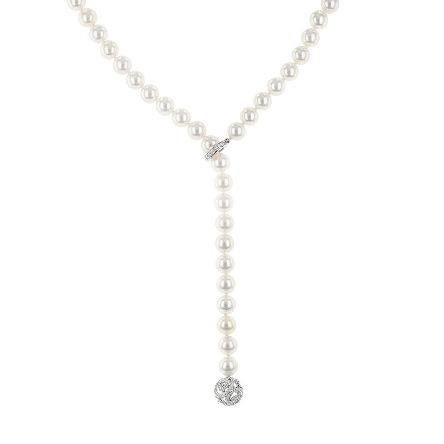 Akoya Cultured Pearl and Diamond Lariat Necklace in 18K White Gold