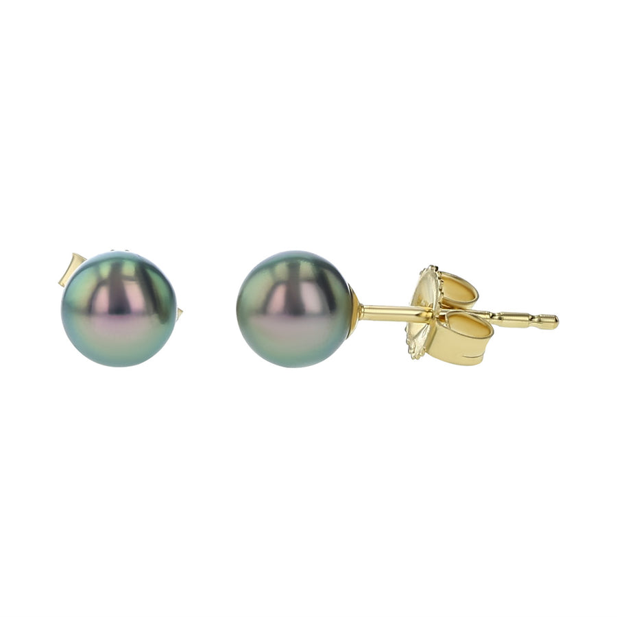 14k Yellow Gold Black Cultured Pearl Stud Earrings