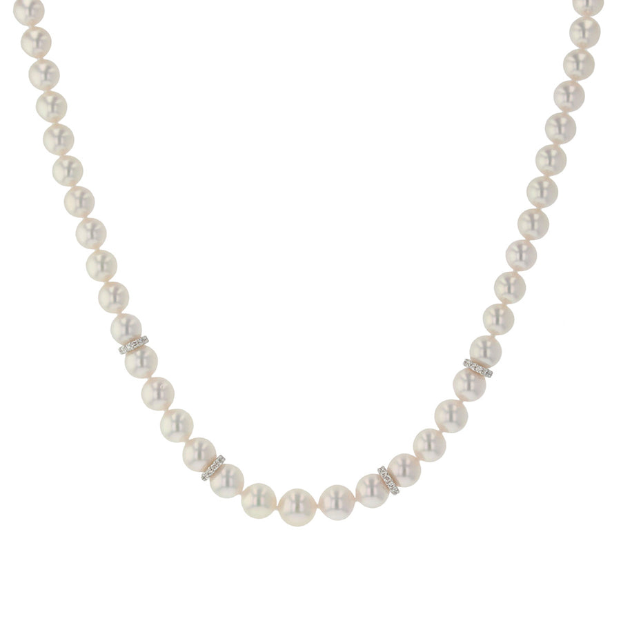 Akoya Cultured Pearl and Diamond Rondelle Necklace