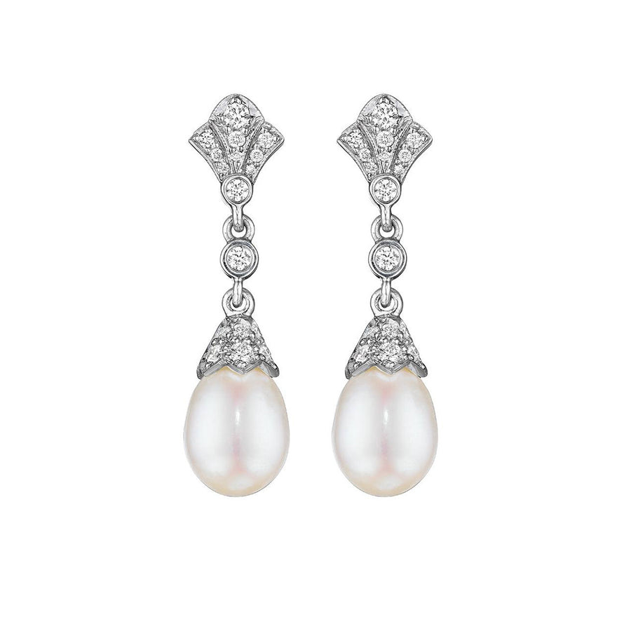 Pearl and Diamond Deco Drop Earrings