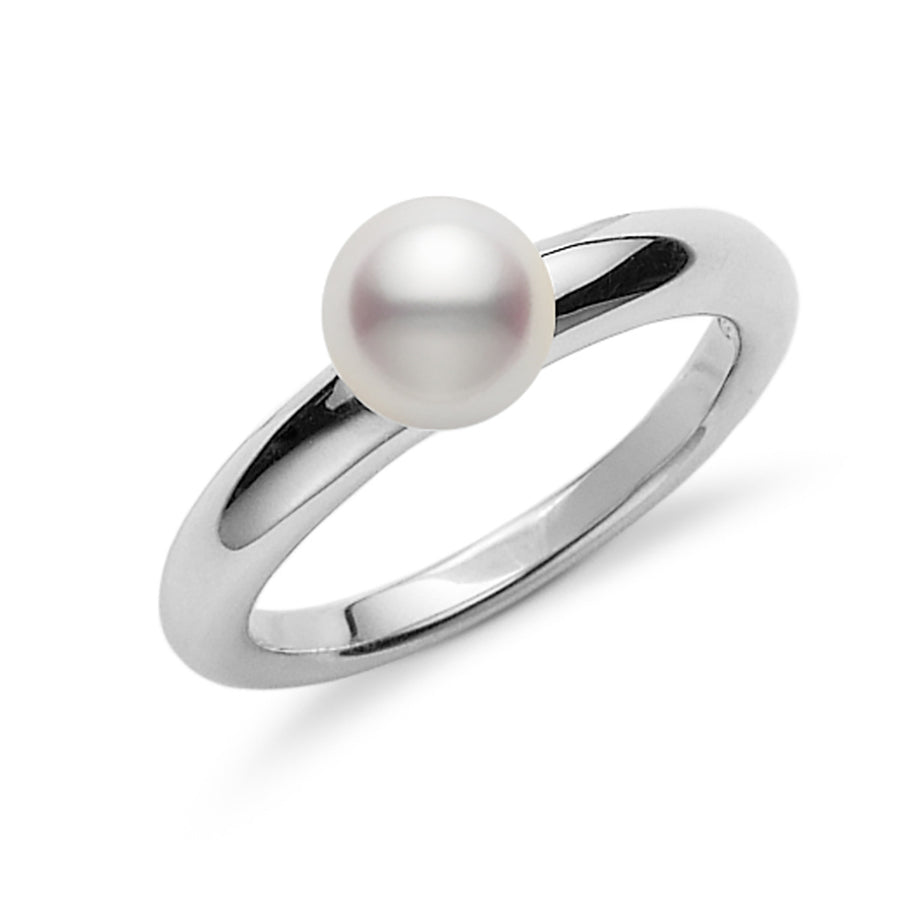 Akoya Cultured Pearl Ring in 18K White Gold