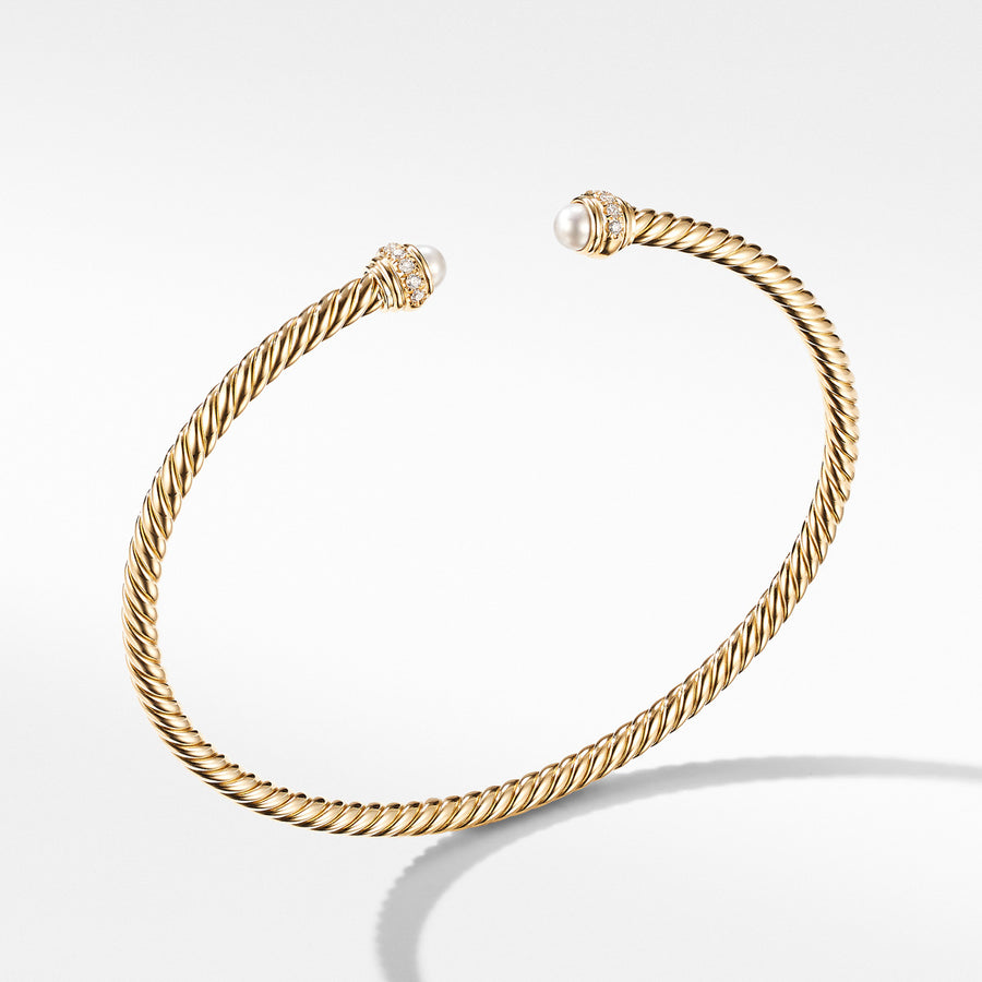 Cable Spira Bracelet in 18K Yellow Gold with Pearls and Diamonds