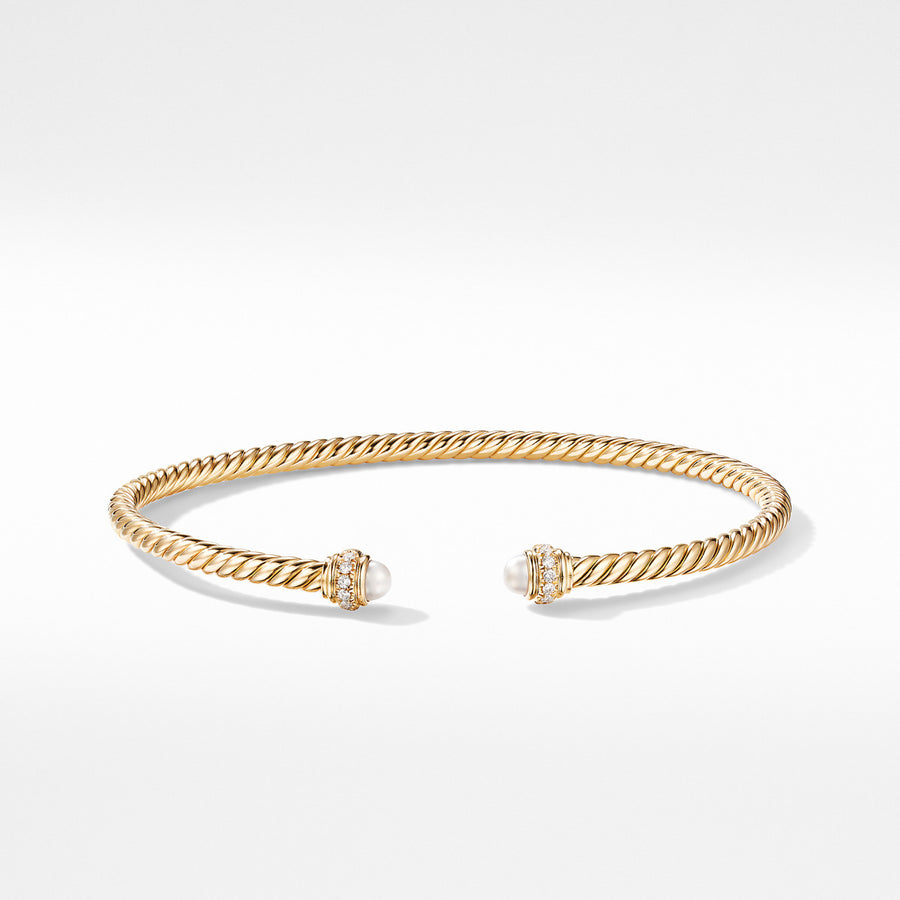 Cable Spira Bracelet in 18K Yellow Gold with Pearls and Diamonds