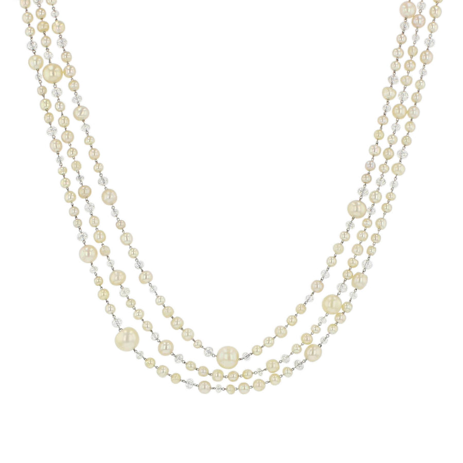 Natural Pearl & Diamond Bead Necklace