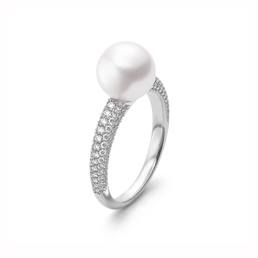 Akoya Cultured Pearl and Pave Diamond Ring