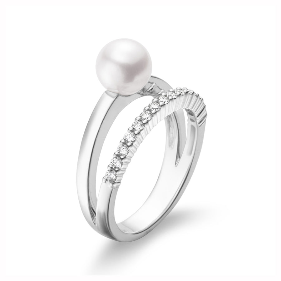 Akoya Cultured Pearl and Diamond Ring
