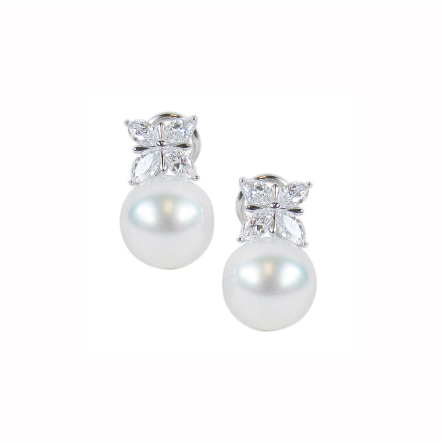 White South Sea Cultured Pearl and Diamond Earrings