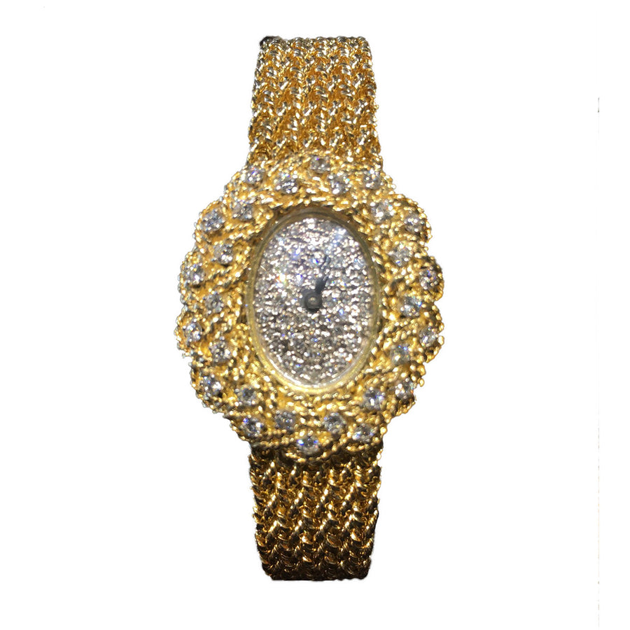 Yellow Gold Diamond Pave Floral Watch