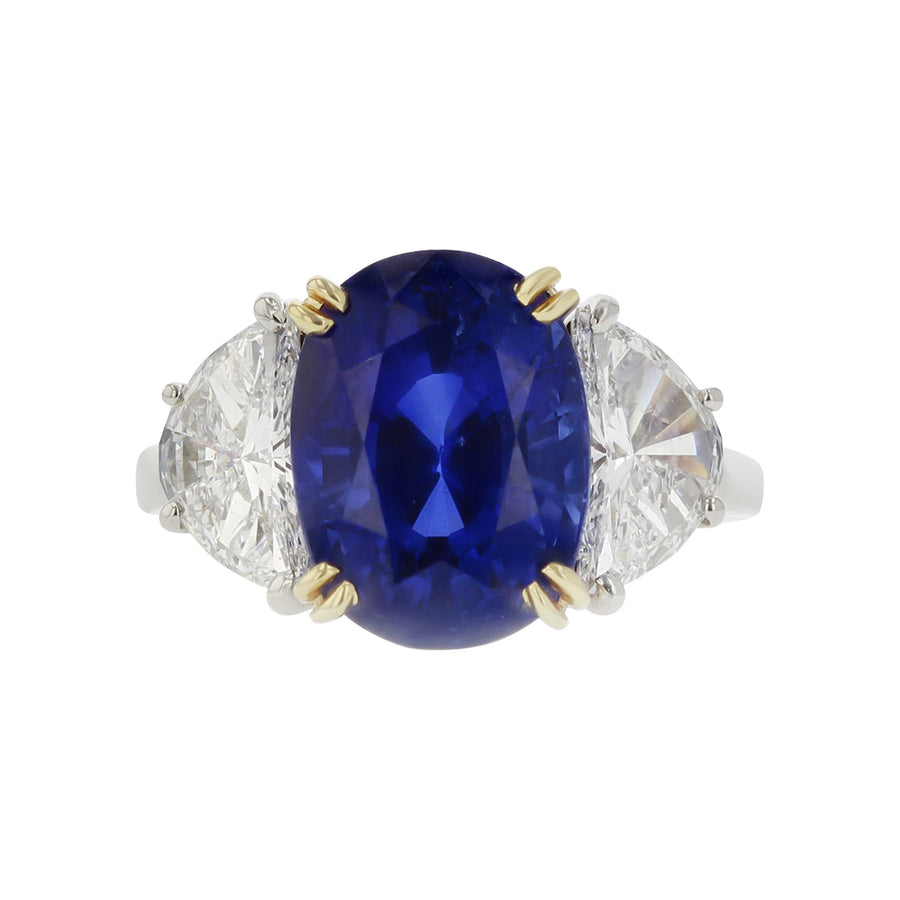 18K Platinum Burma Sapphire Diamond 3-Stone Ring