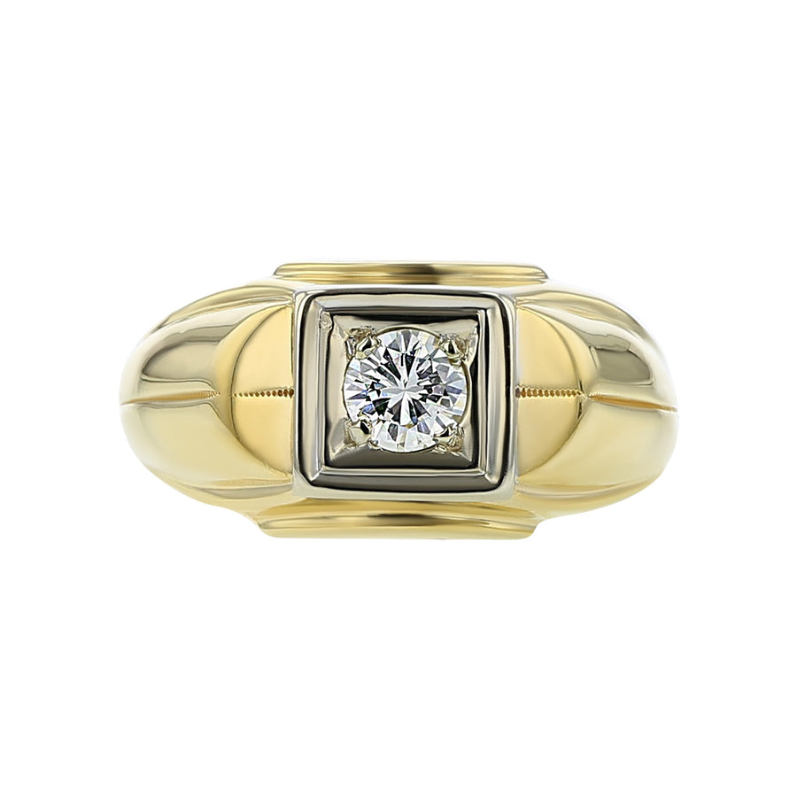 Mid-Century Mens 14K Yellow Gold Solitaire Ring