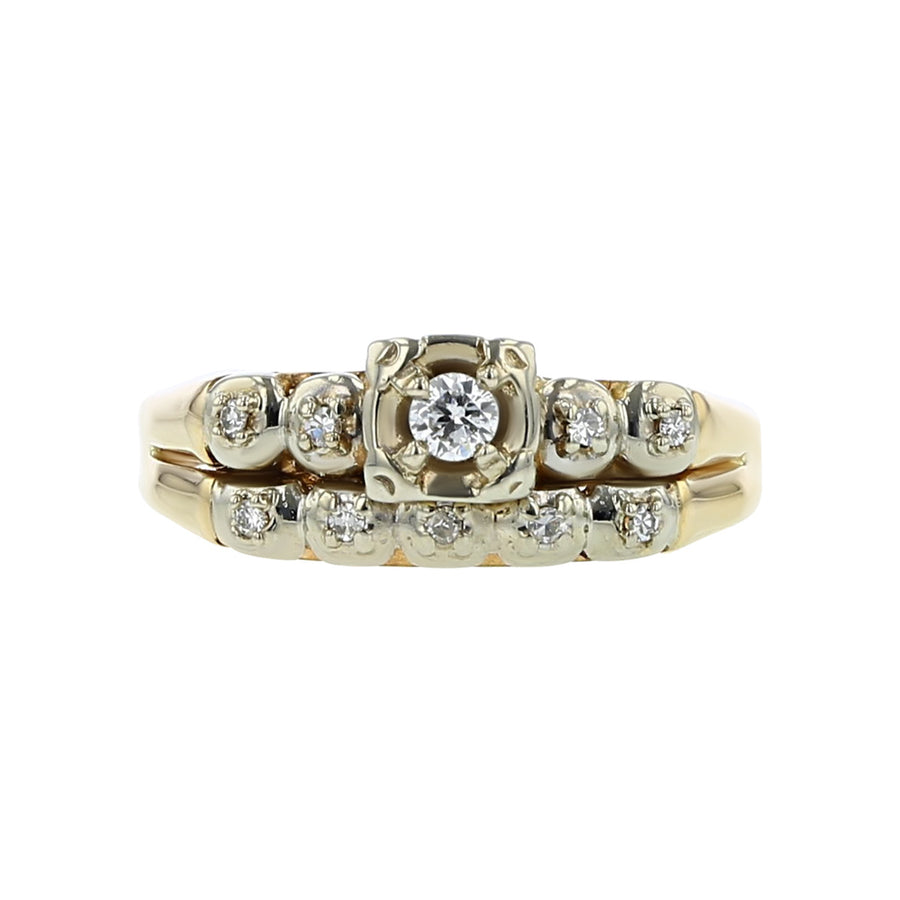 14K Engagement Ring and Wedding Band Soldered Set