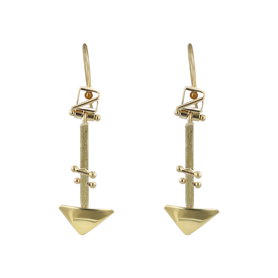 14K Gold Triangle and Bar Dangle Earrings