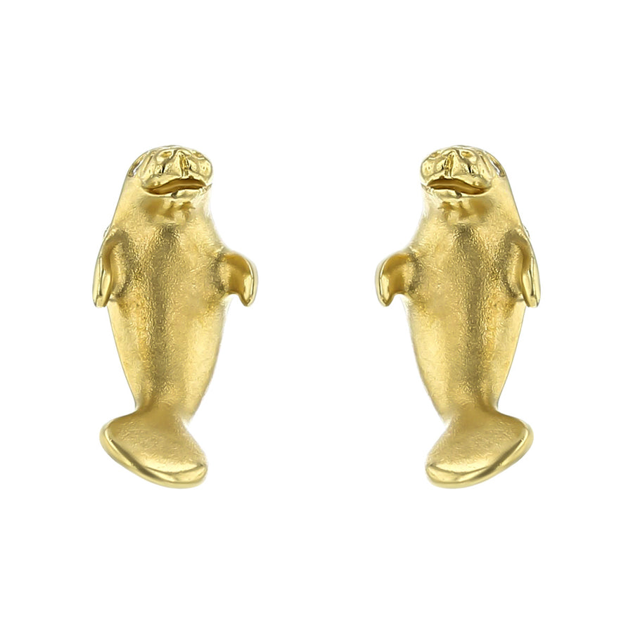 14K Yellow Gold Seal Earrings with Diamond Eyes