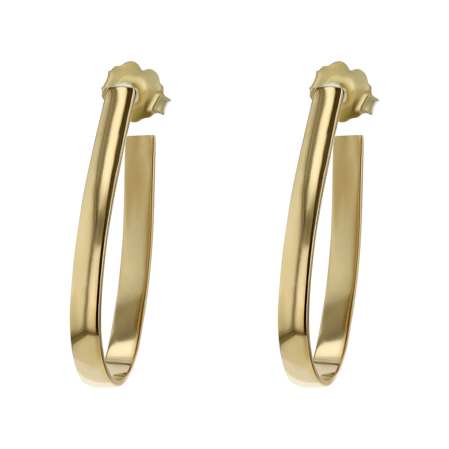 14K Gold Flat Bright-Finish Oval Hoop Earrings
