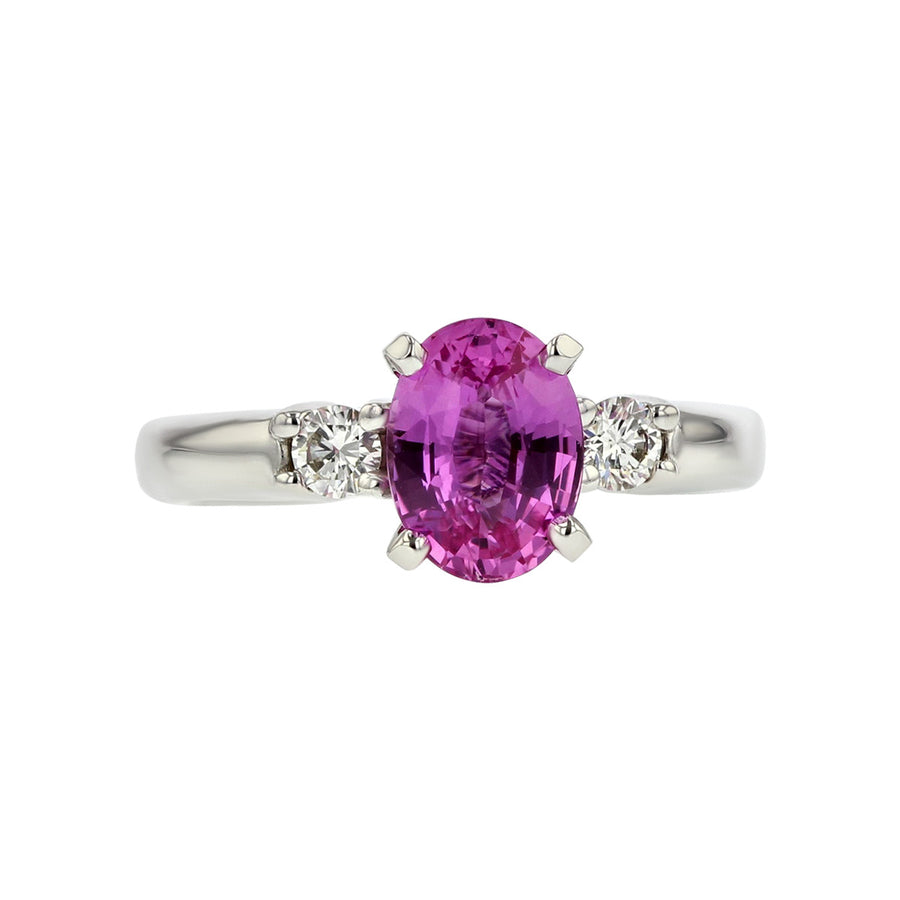 18K Gold Pink Sapphire and Diamond 3-Stone Ring