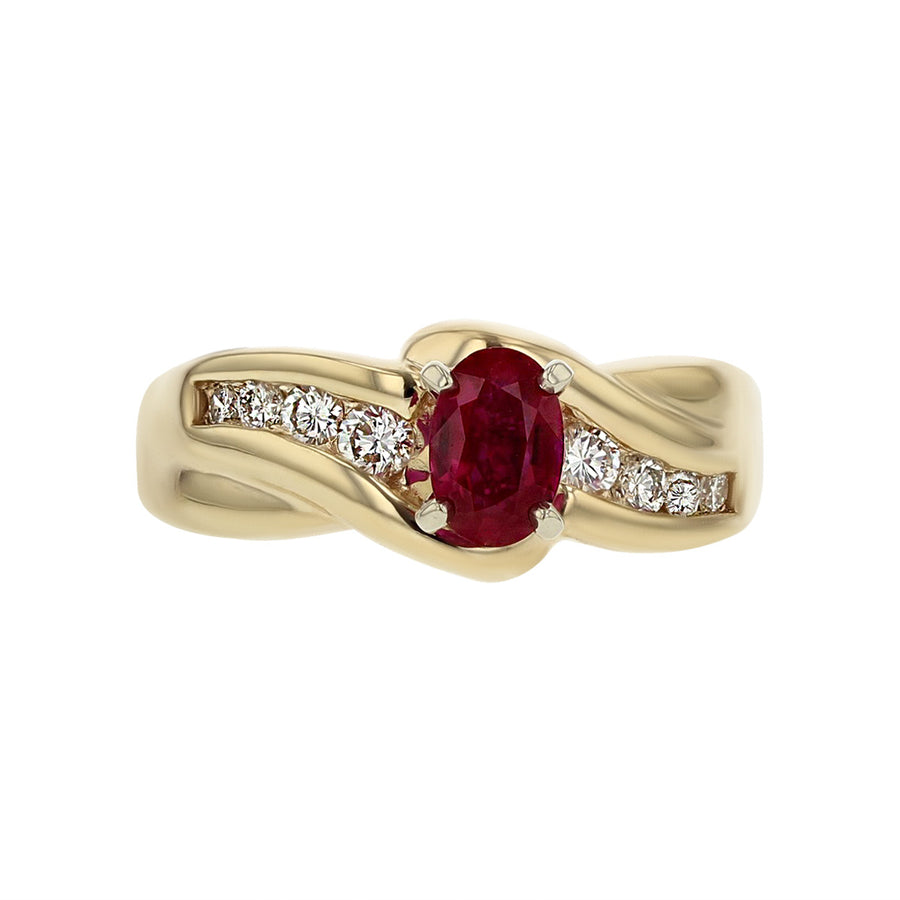 14K Oval Ruby Ring with Channel Set Diamonds